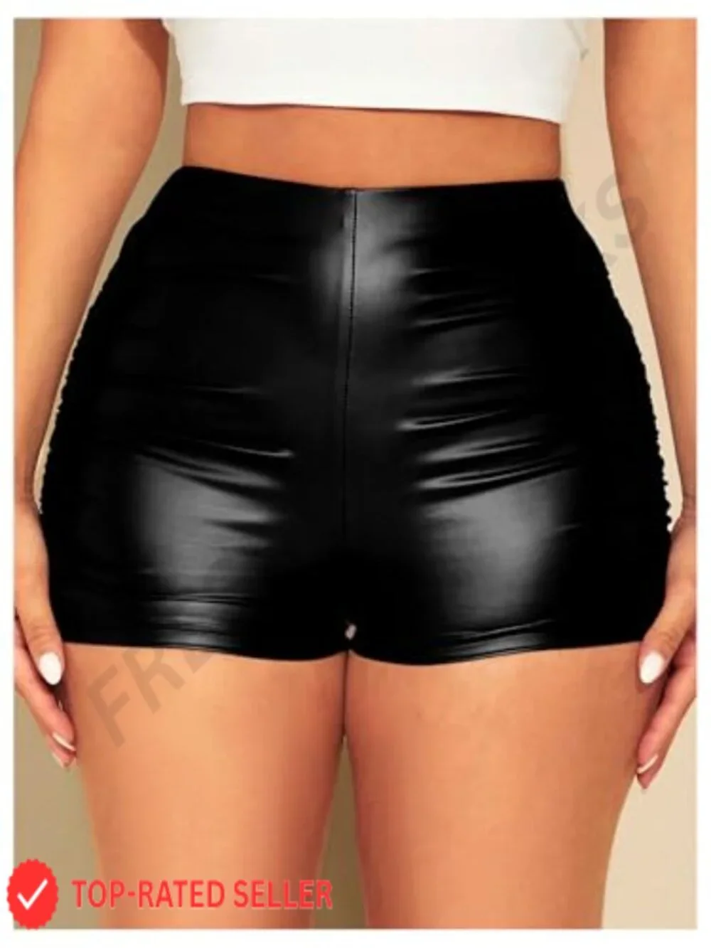 Faux Leather High Rise Ruched Mini Shorts for Party Rave